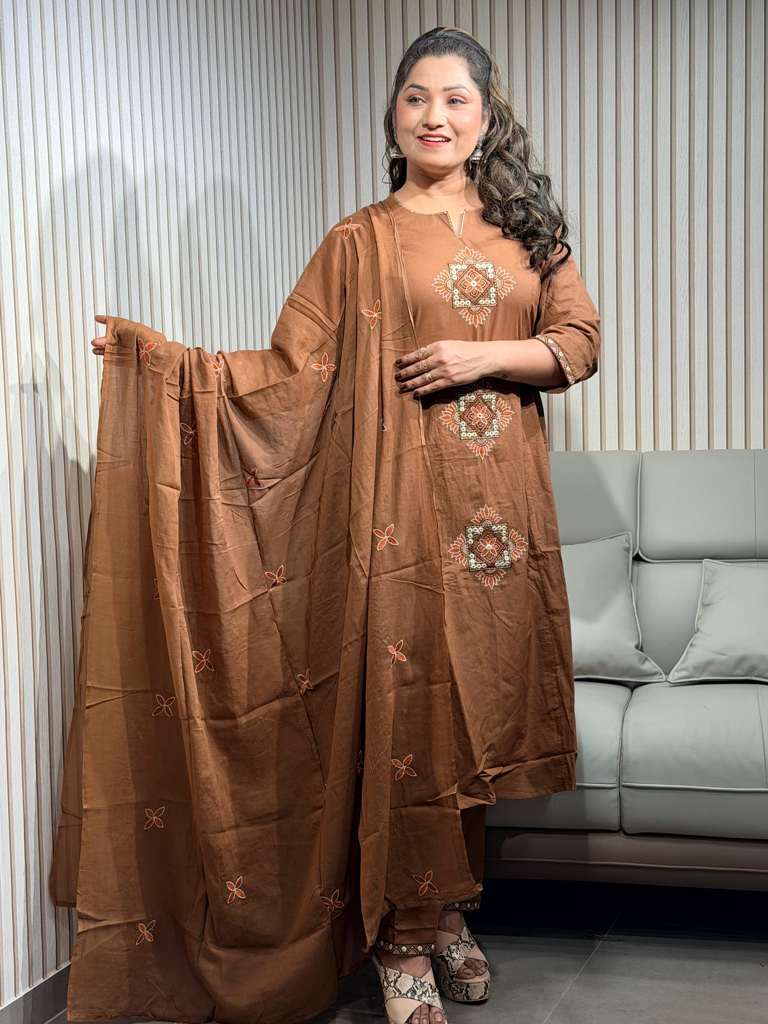 Brown patch-work dress