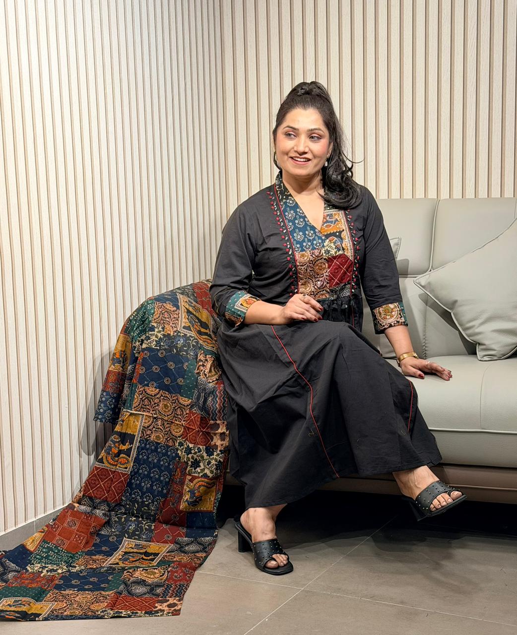 Ajrak-Kalamkaari dress
