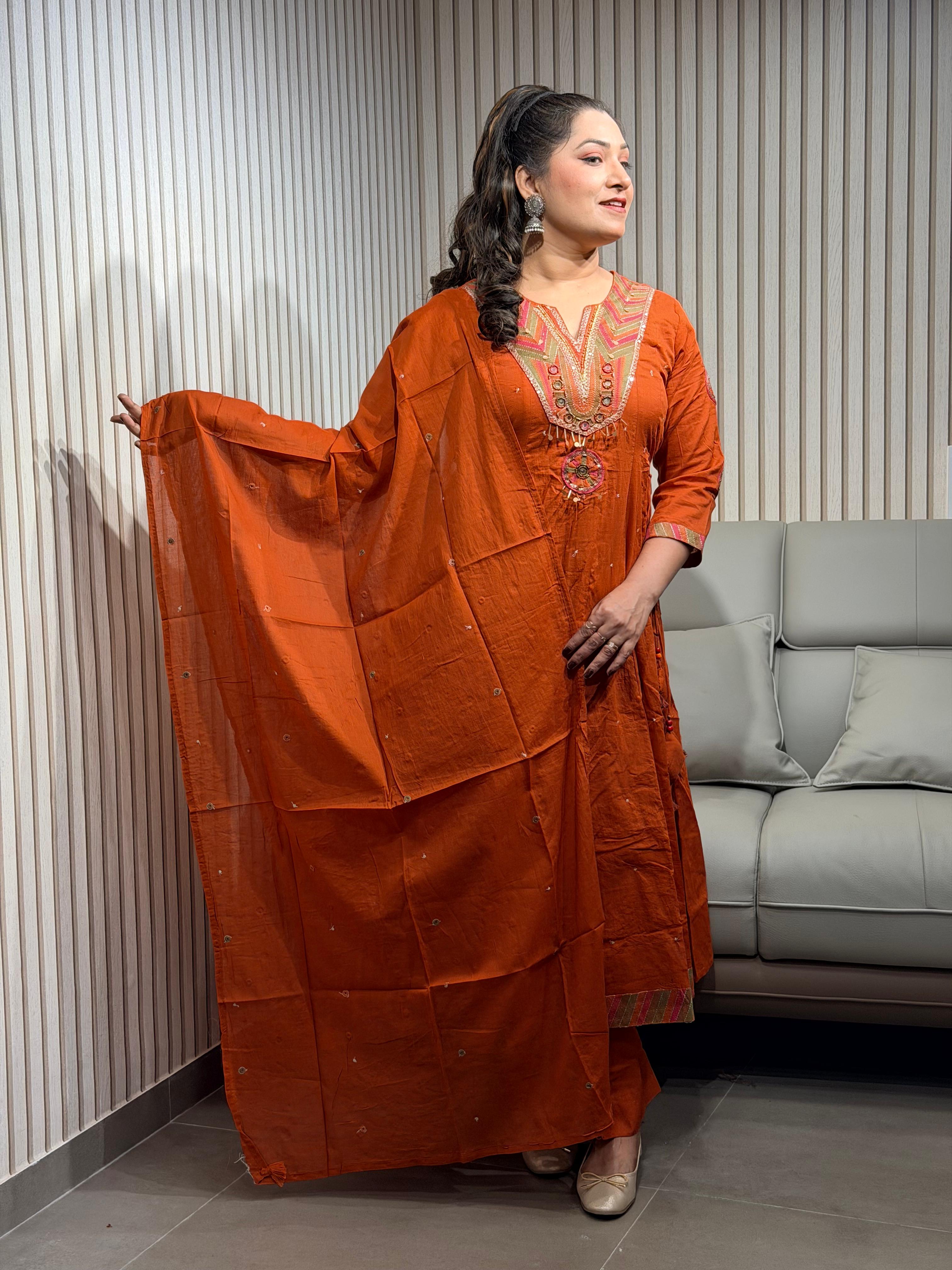 Maharani rust colour premium dress