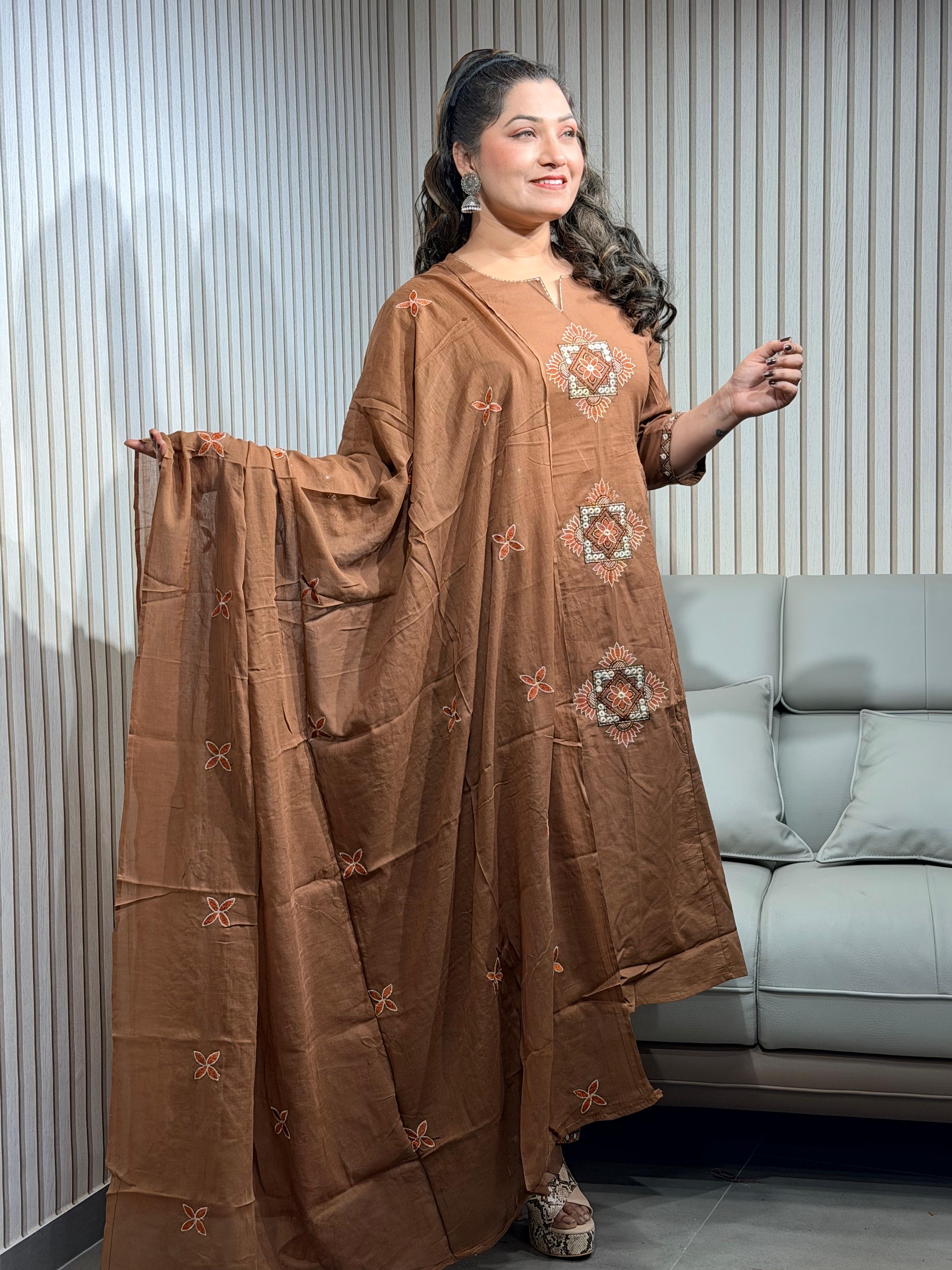 Brown patch-work dress